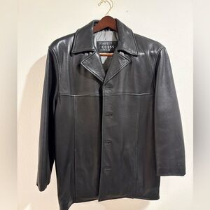 Vintage GUESS Men's Black Genuine Leather Jacket